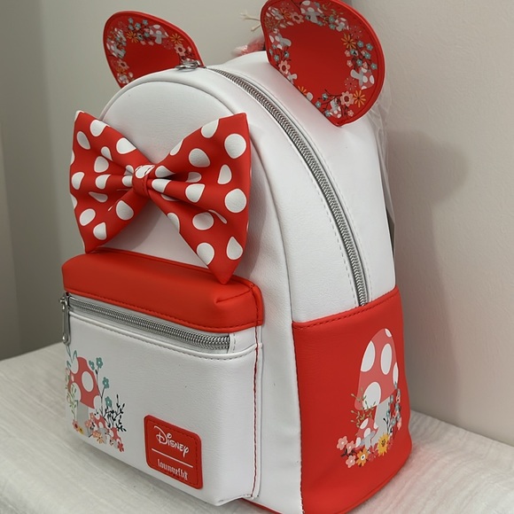 NWT Loungefly Disney Minnie Mouse Mushroom Floral Mini Backpack - Picture 6 of 8